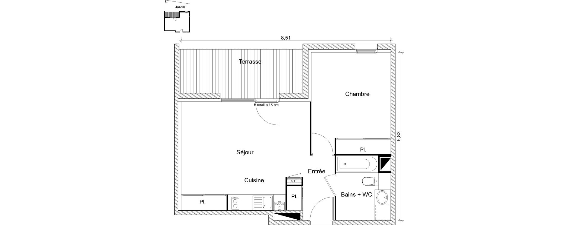 Appartement T2 de 44,21 m2 &agrave; Toulouse Lardenne