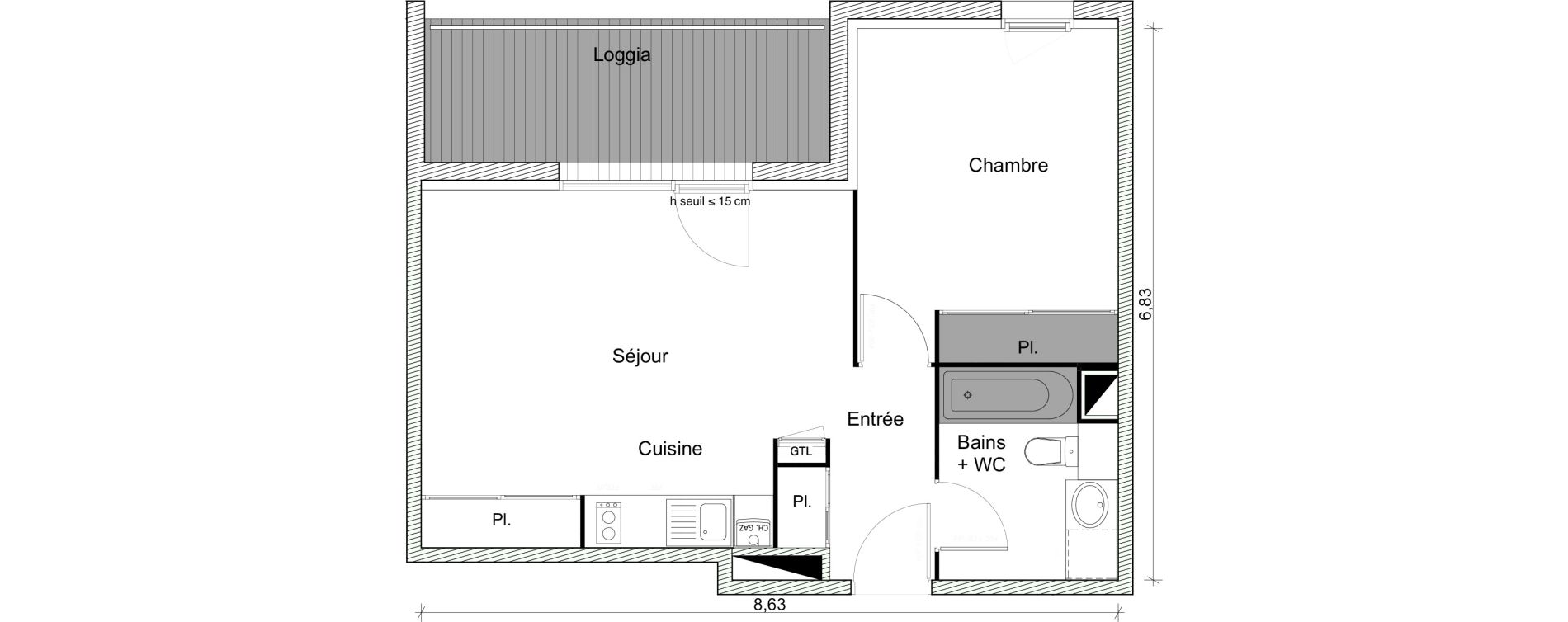 Appartement T2 de 44,74 m2 &agrave; Toulouse Lardenne
