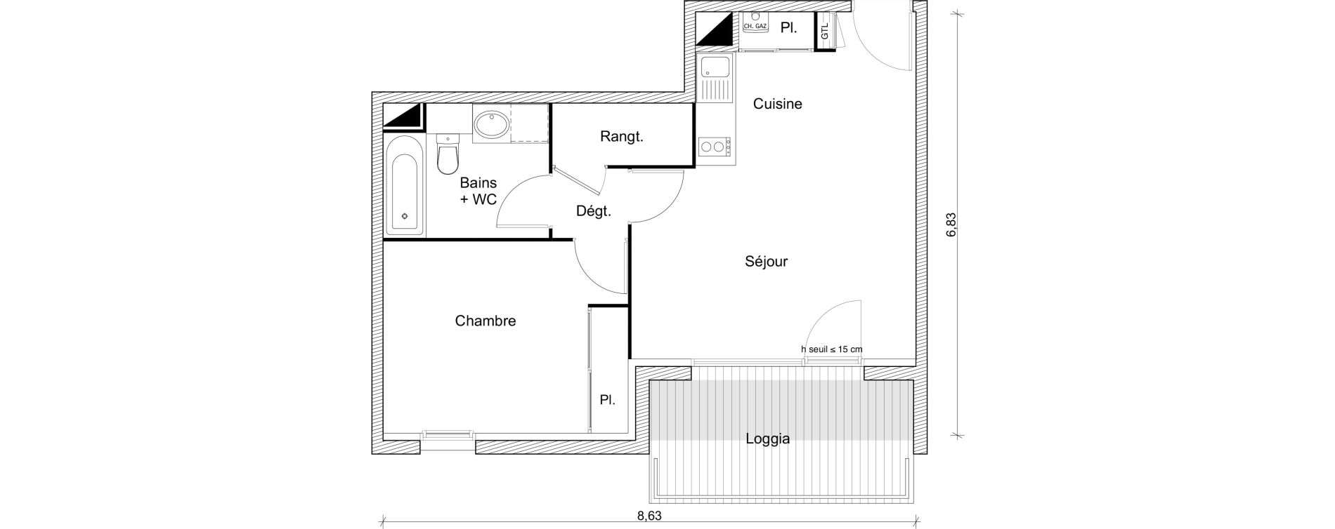Appartement T2 de 44,02 m2 &agrave; Toulouse Lardenne