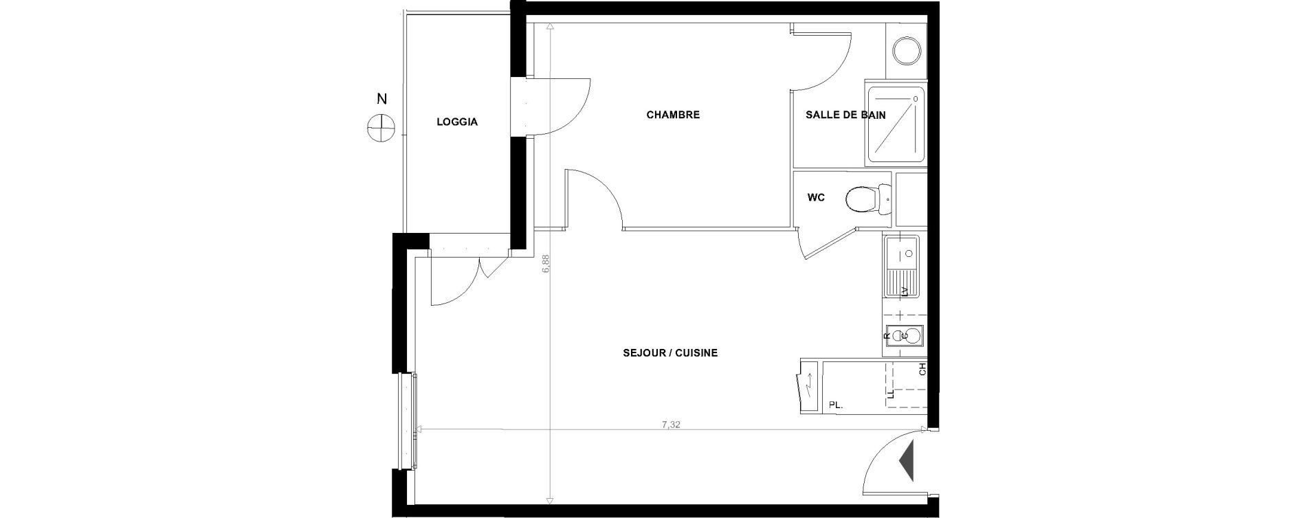 Appartement T2 de 43,65 m2 &agrave; Toulouse Lalande
