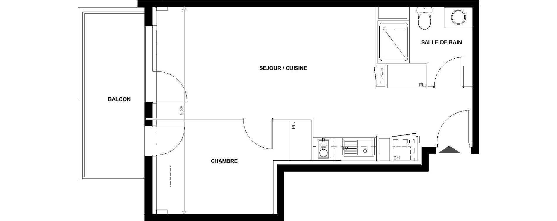 Appartement T2 de 42,59 m2 &agrave; Toulouse Lalande