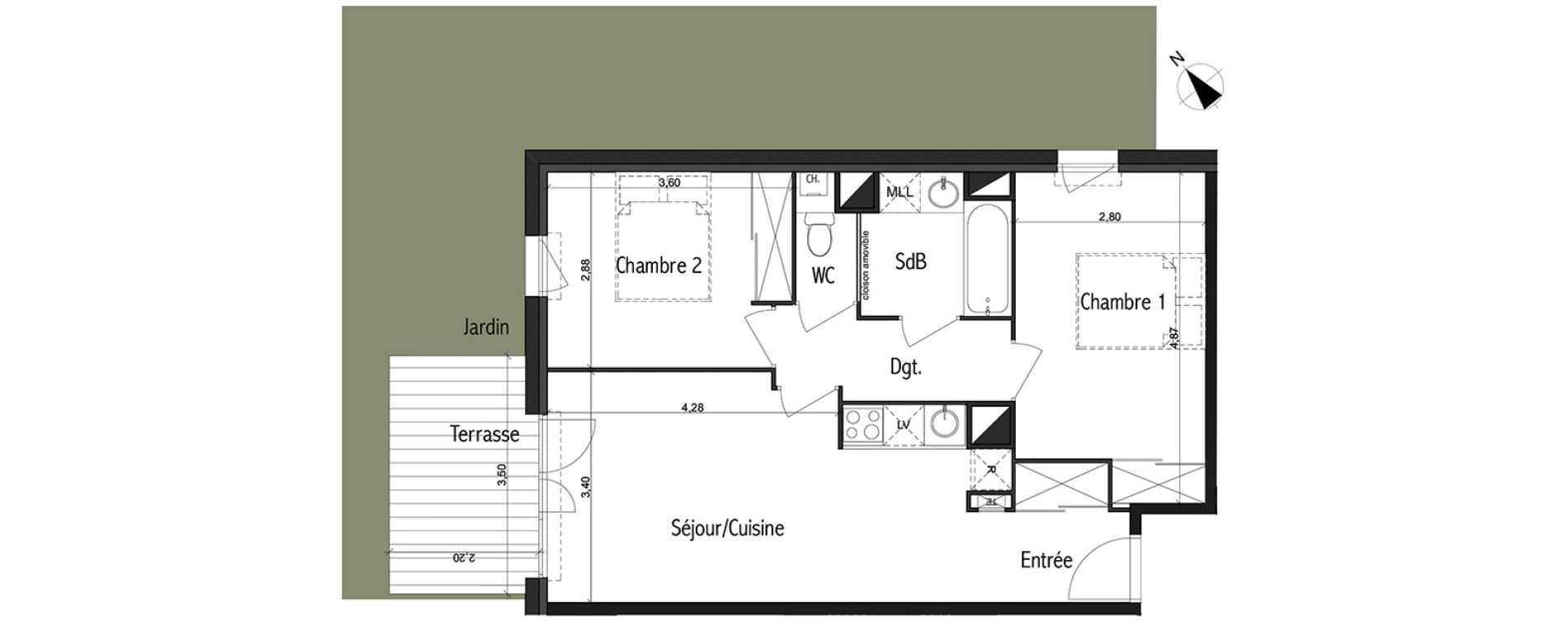 Appartement T3 de 57,25 m2 &agrave; Toulouse Basso cambo