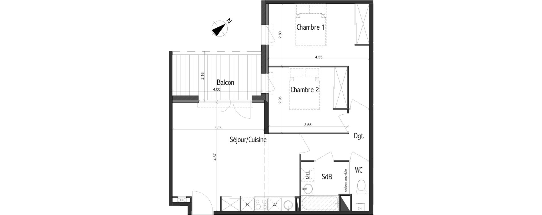 Appartement T3 de 60,93 m2 &agrave; Toulouse Basso cambo