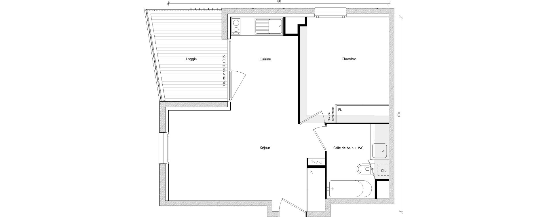 Appartement T2 de 42,43 m2 &agrave; Toulouse Pouvourville