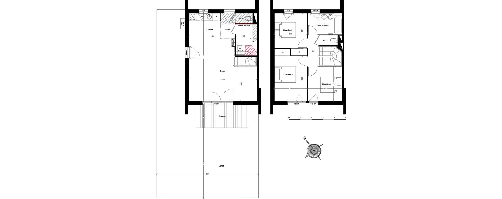 Duplex T4 de 82,23 m2 &agrave; Toulouse Marcaissonne