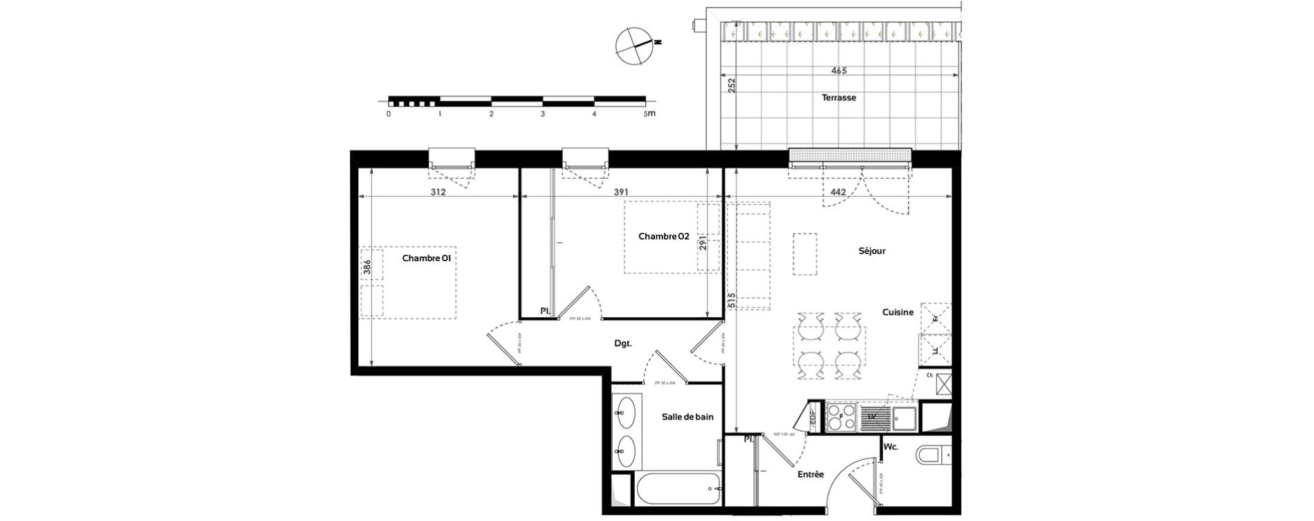 Appartement T3 de 60,58 m2 &agrave; Toulouse Croix daurade