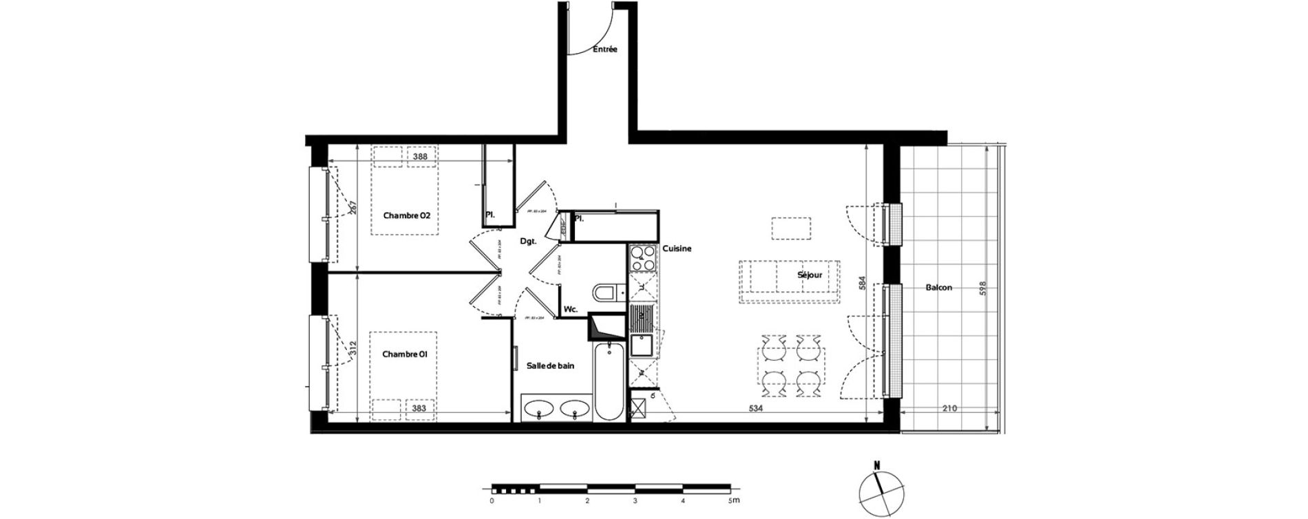 Appartement T3 de 69,80 m2 &agrave; Toulouse Croix daurade