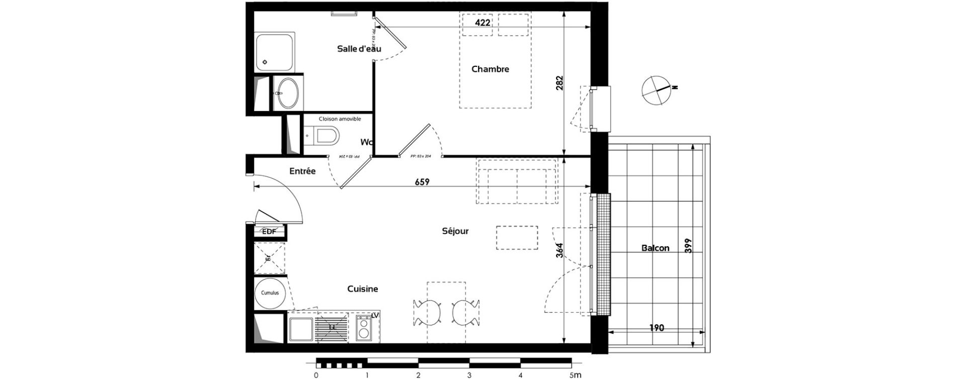 Appartement T2 de 40,55 m2 &agrave; Toulouse Croix daurade