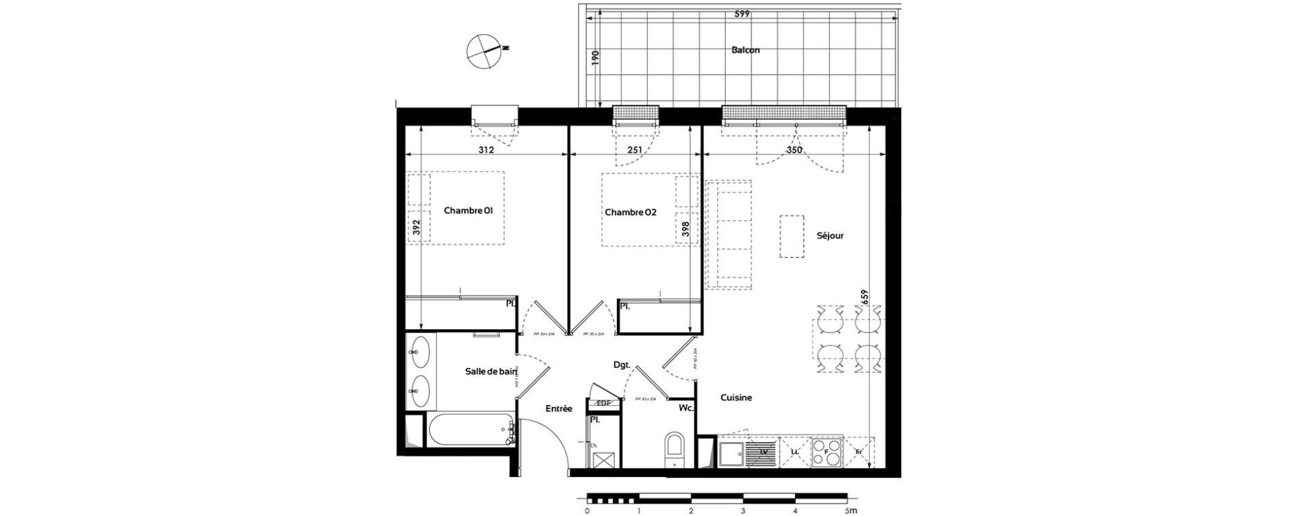 Appartement T3 de 58,06 m2 &agrave; Toulouse Croix daurade