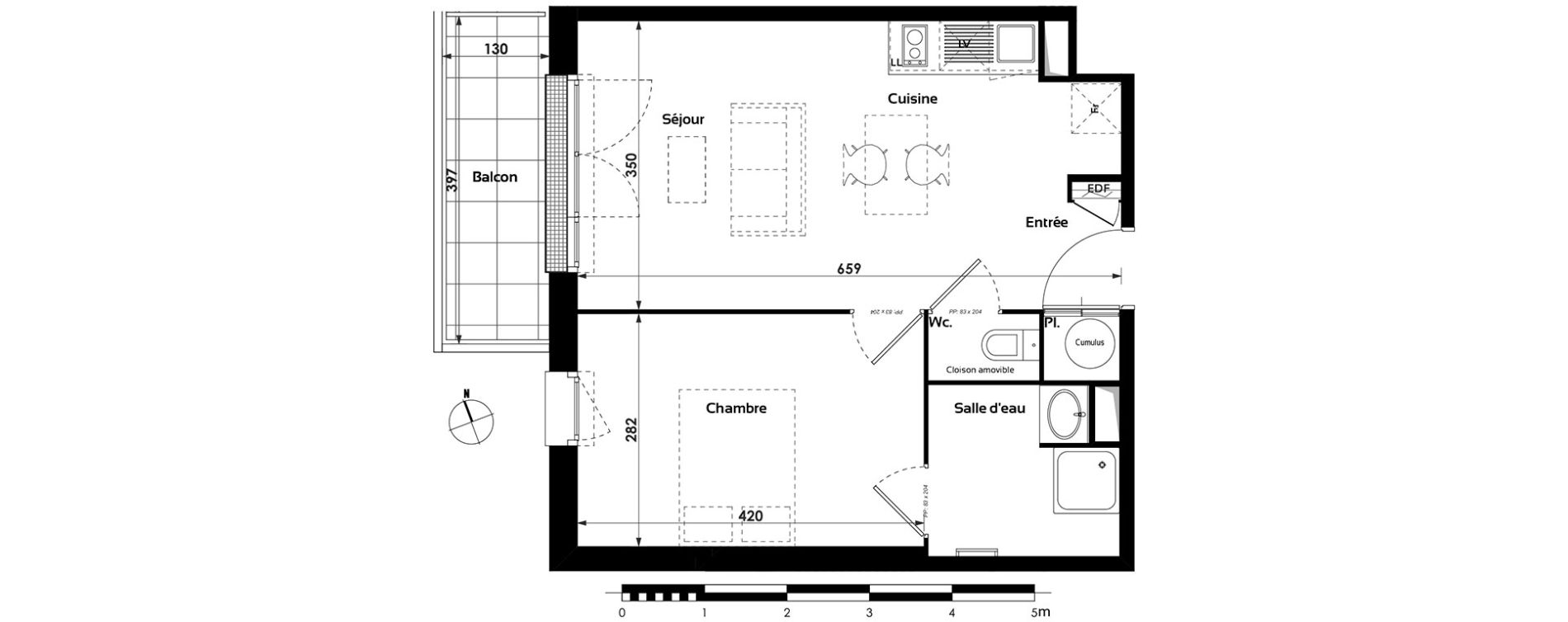 Appartement T2 de 40,33 m2 &agrave; Toulouse Croix daurade
