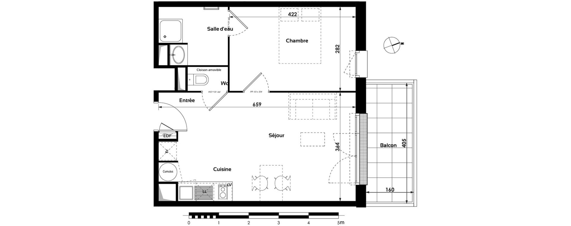 Appartement T2 de 40,55 m2 &agrave; Toulouse Croix daurade