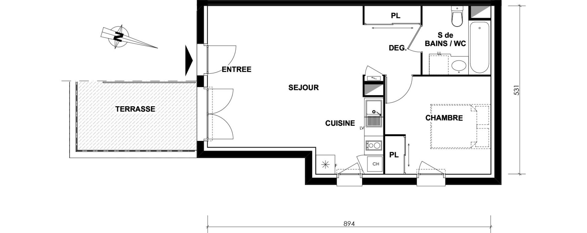 Appartement T2 de 43,31 m2 &agrave; Toulouse Lardenne
