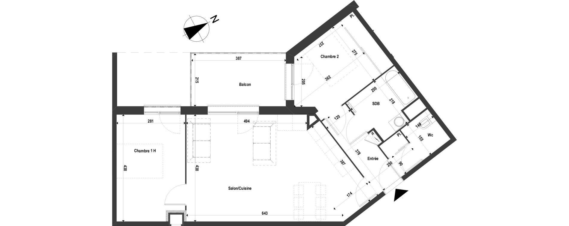 Appartement T3 de 64,28 m2 &agrave; Toulouse L'ormeau
