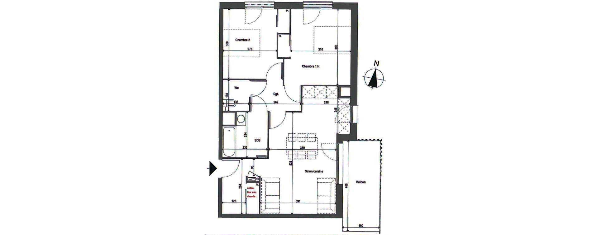 Appartement T3 de 64,02 m2 &agrave; Toulouse L'ormeau