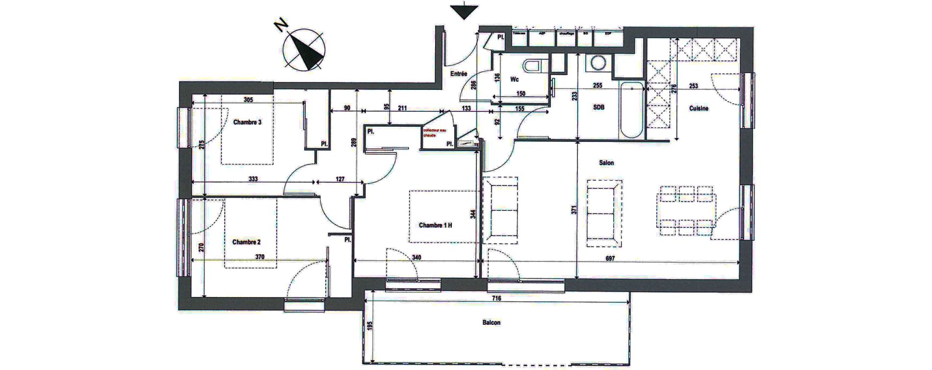 Appartement T4 de 84,68 m2 &agrave; Toulouse L'ormeau