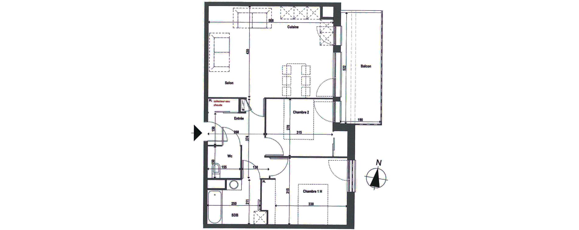 Appartement T3 de 61,21 m2 &agrave; Toulouse L'ormeau