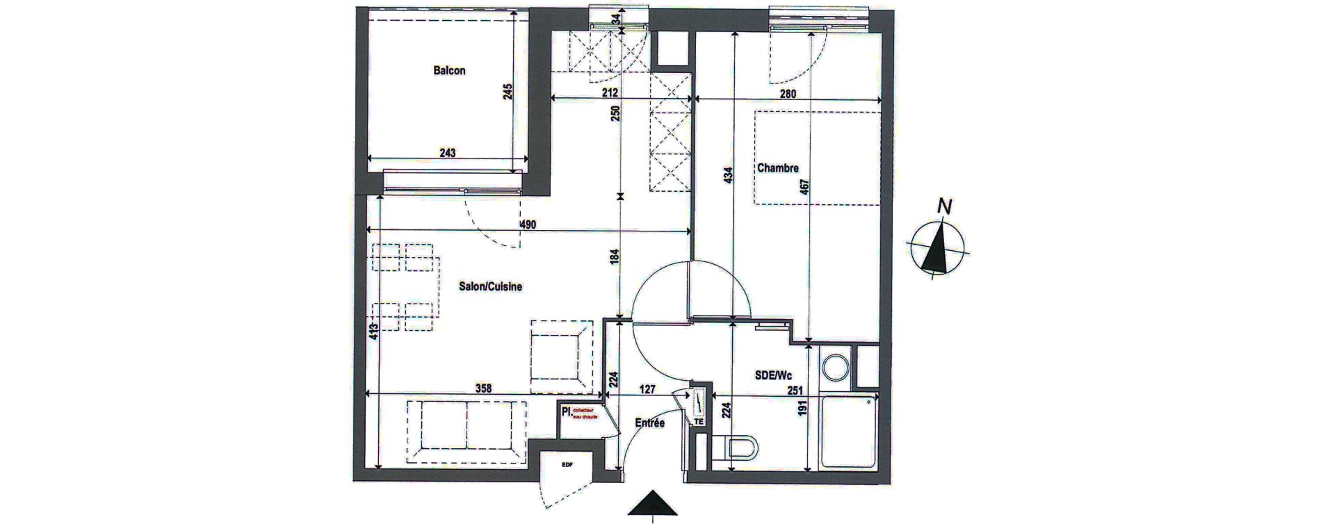 Appartement T2 de 42,17 m2 &agrave; Toulouse L'ormeau