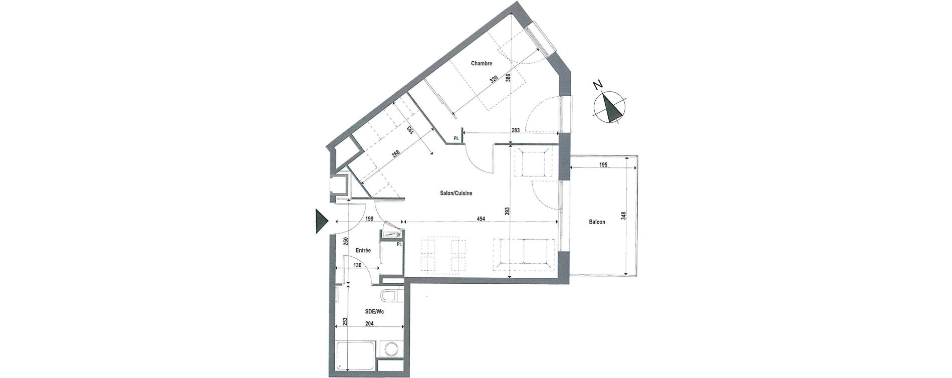 Appartement T2 de 43,16 m2 &agrave; Toulouse L'ormeau