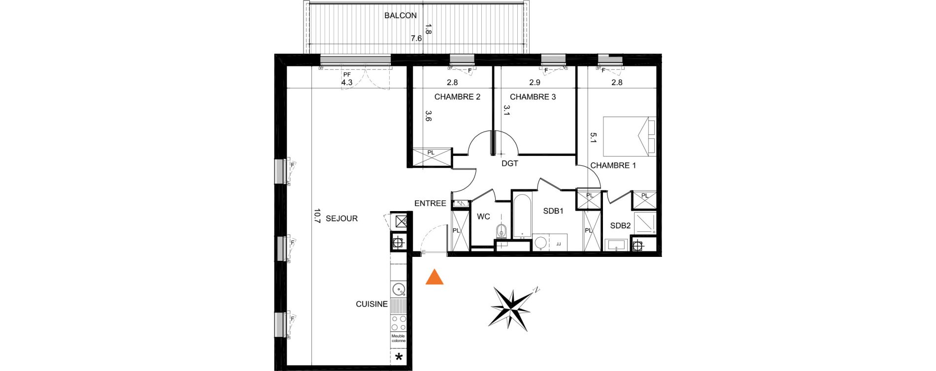 Appartement T4 de 99,70 m2 &agrave; Toulouse La terrasse