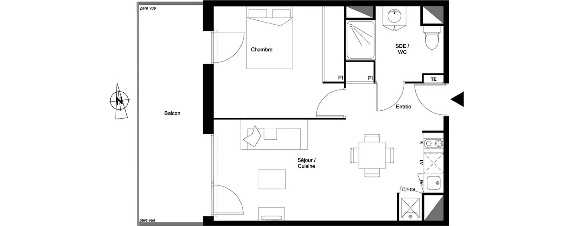 Appartement T2 de 43,18 m2 &agrave; Toulouse Croix daurade