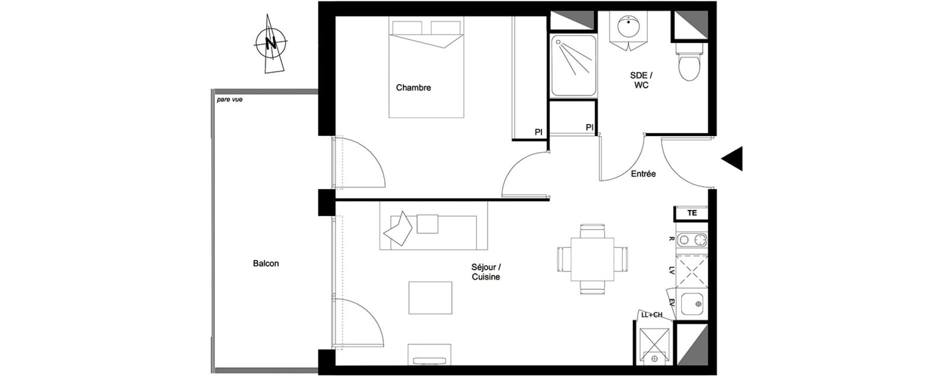 Appartement T2 de 43,62 m2 &agrave; Toulouse Croix daurade