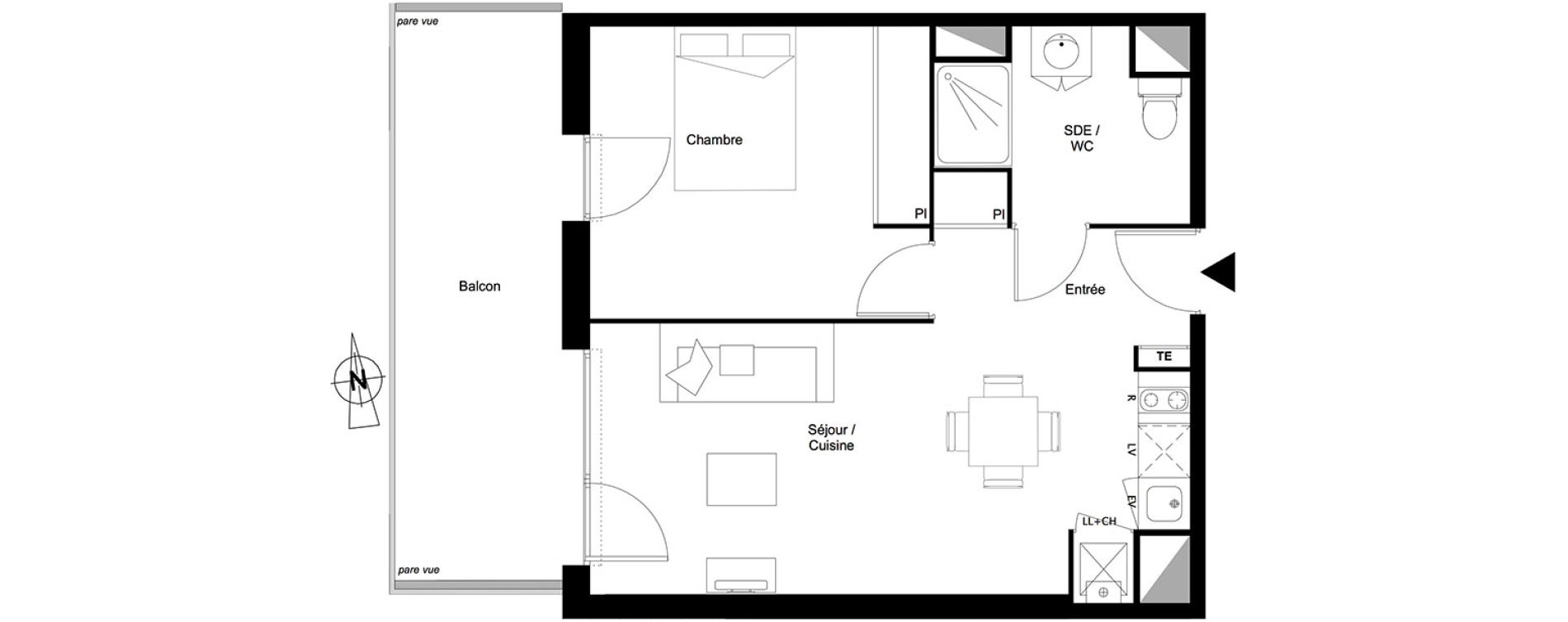 Appartement T2 de 43,65 m2 &agrave; Toulouse Croix daurade