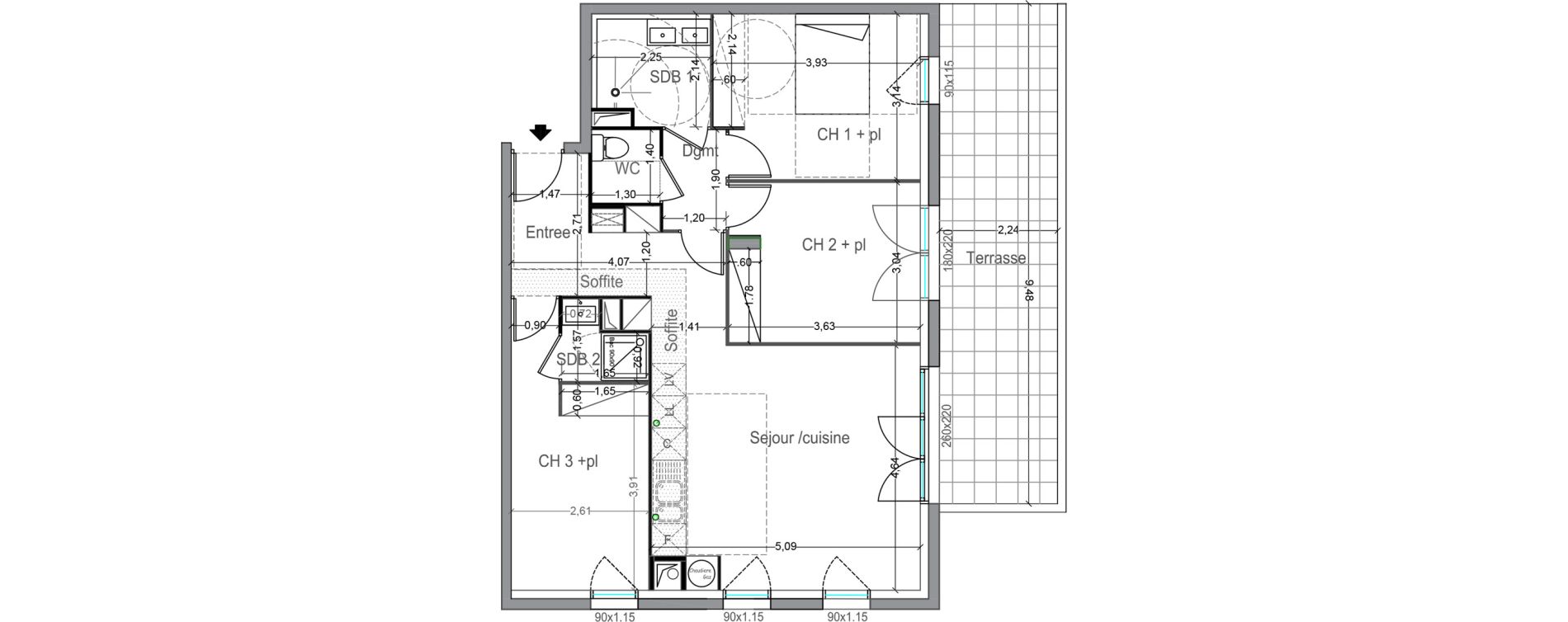 Appartement T4 de 77,10 m2 &agrave; Toulouse Lafourguette