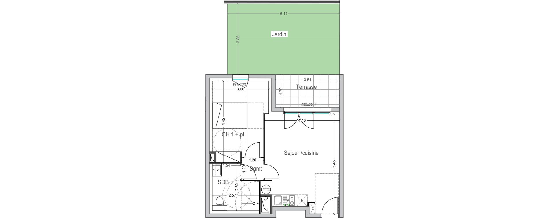 Appartement T2 de 40,72 m2 &agrave; Toulouse Lafourguette