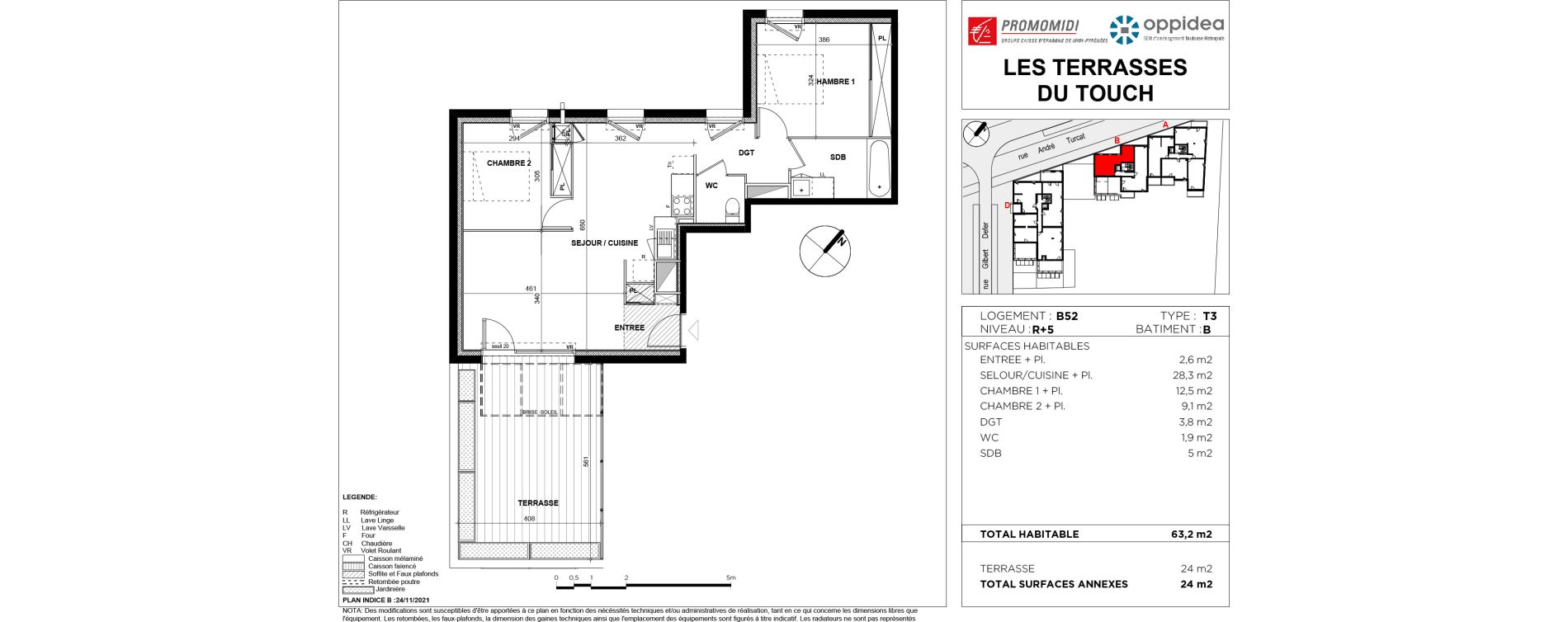 Appartement T3 de 63,20 m2 &agrave; Toulouse Saint-martin-du-touch