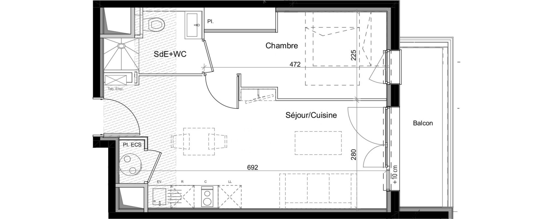 Appartement T2 de 34,68 m2 &agrave; Toulouse Fer &agrave; cheval