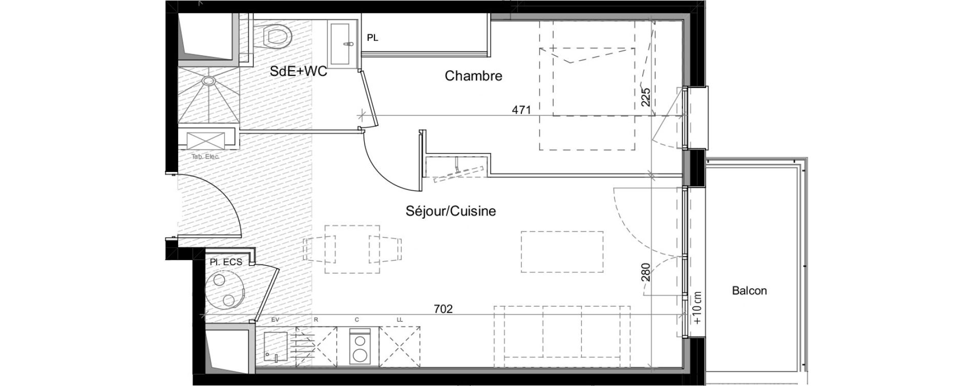 Appartement T2 de 35,17 m2 &agrave; Toulouse Fer &agrave; cheval