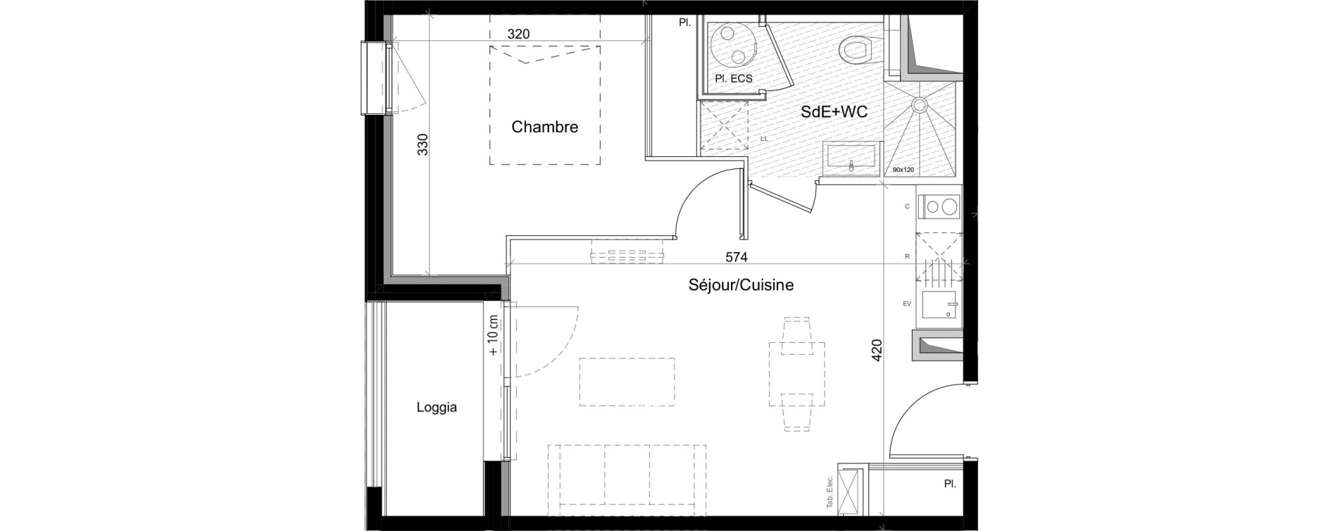 Appartement T2 de 38,79 m2 &agrave; Toulouse Fer &agrave; cheval