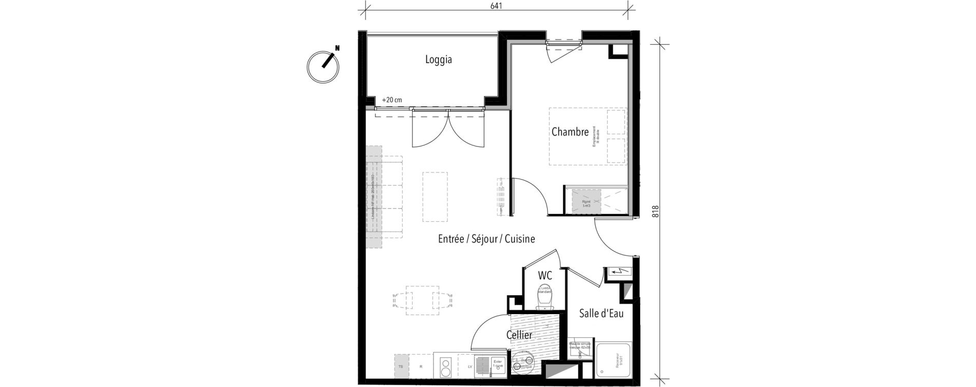 Appartement T2 de 45,07 m2 &agrave; Toulouse Croix daurade