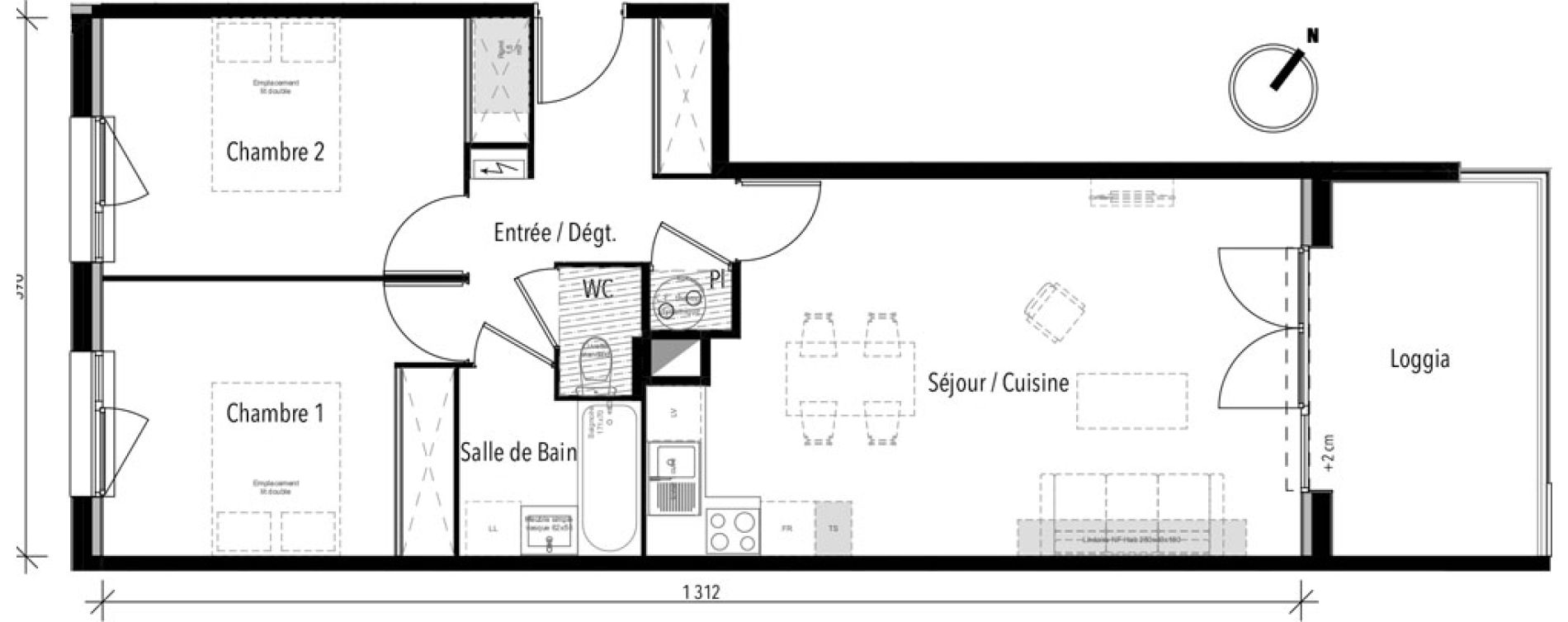 Appartement T3 de 64,10 m2 &agrave; Toulouse Croix daurade