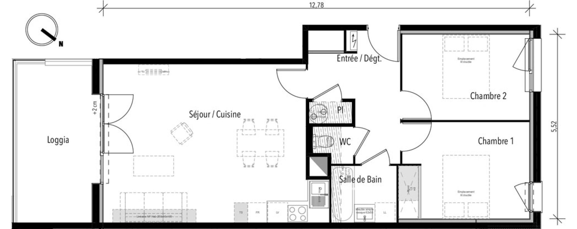 Appartement T3 de 64,29 m2 &agrave; Toulouse Croix daurade