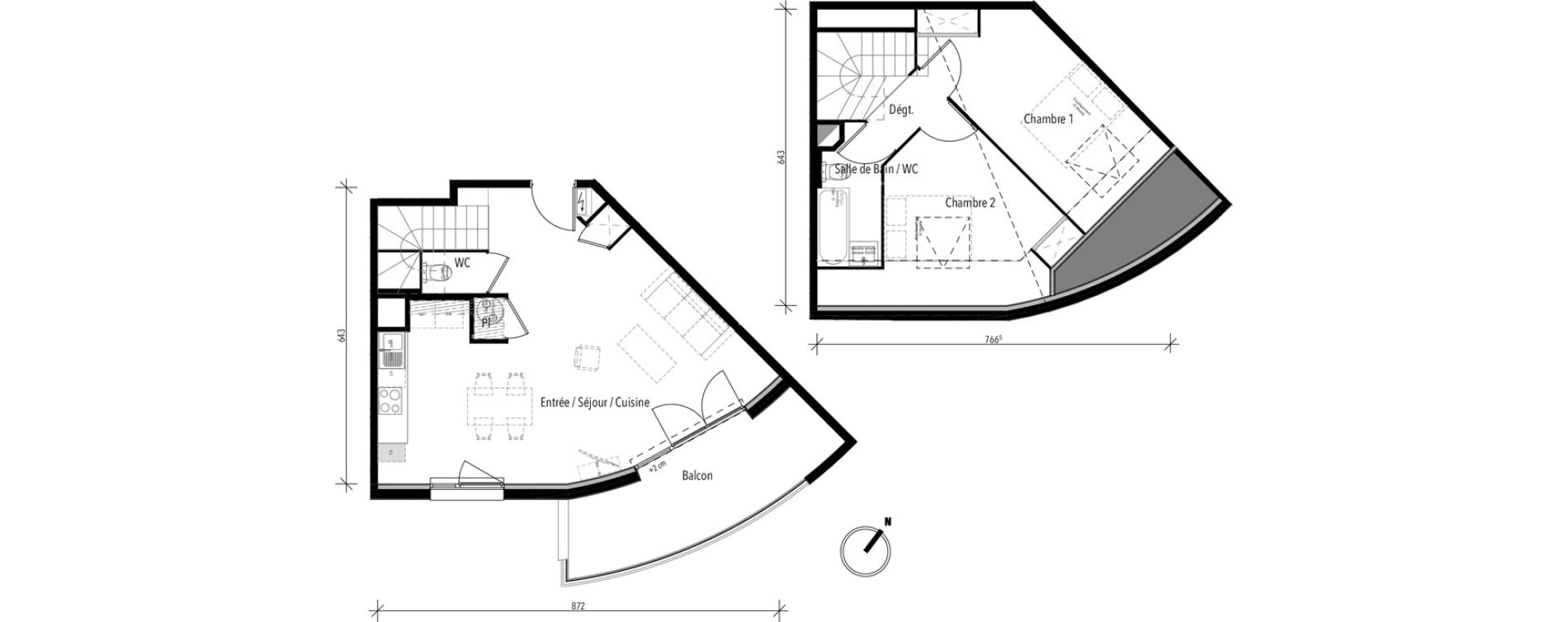 Duplex T3 de 64,35 m2 &agrave; Toulouse Croix daurade