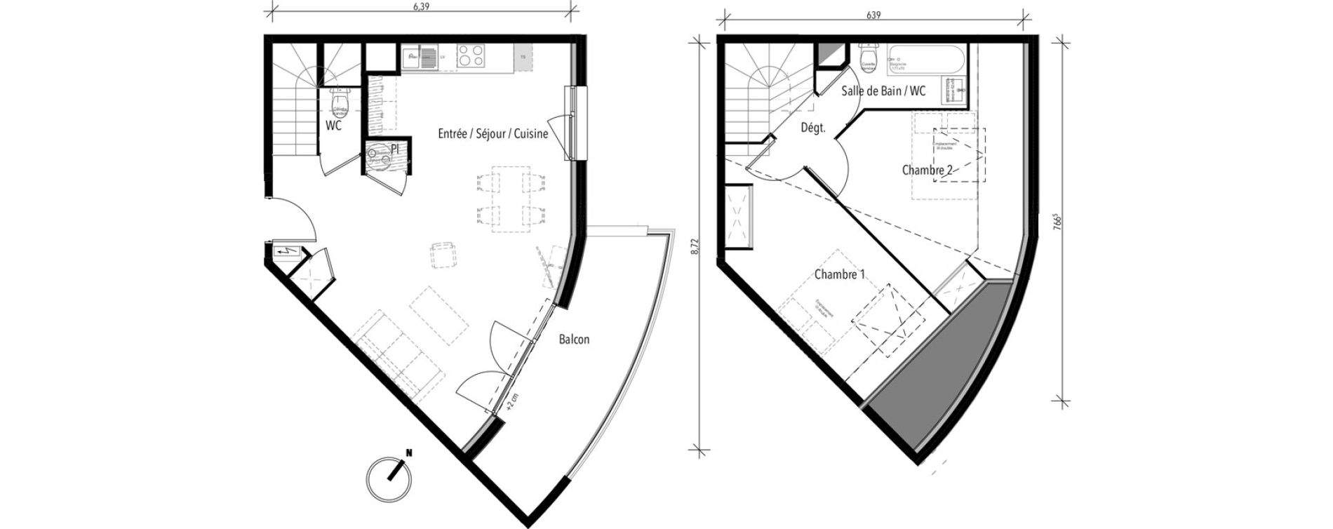 Duplex T3 de 65,90 m2 &agrave; Toulouse Croix daurade