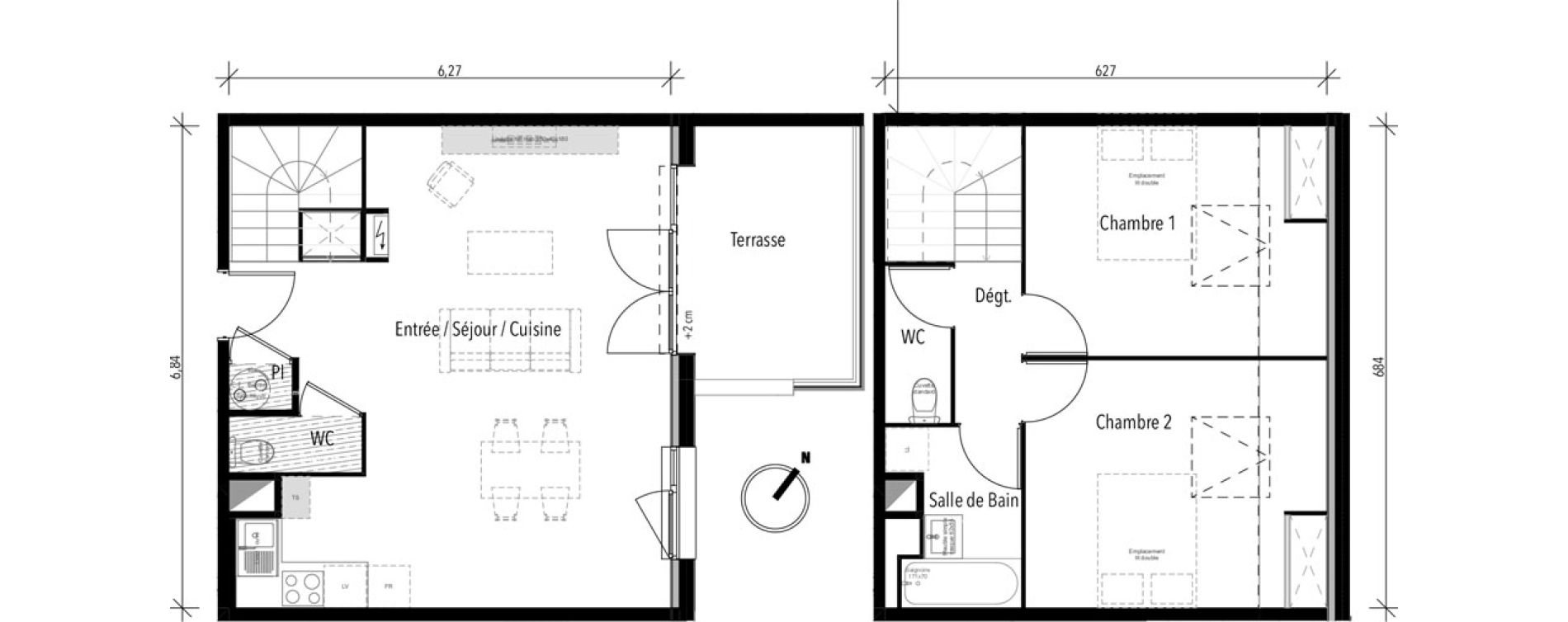 Duplex T3 de 69,40 m2 &agrave; Toulouse Croix daurade