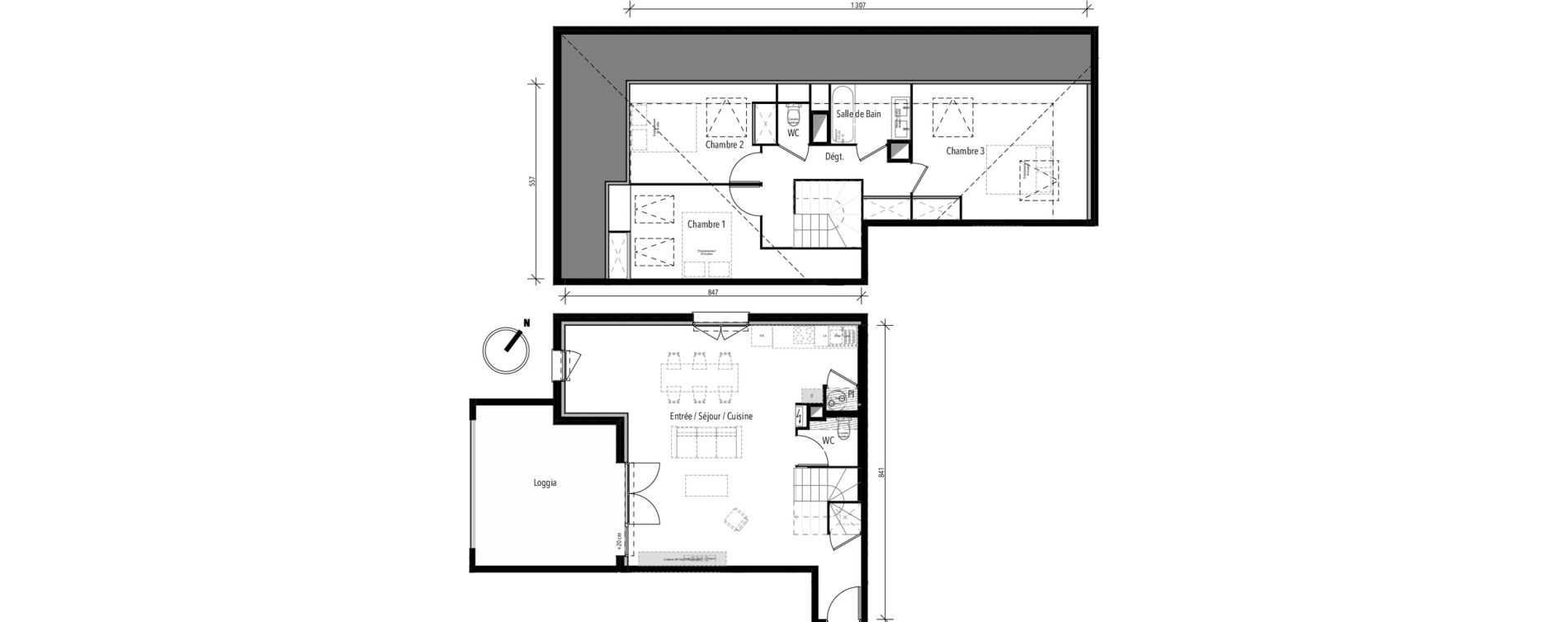 Duplex T4 de 93,52 m2 &agrave; Toulouse Croix daurade