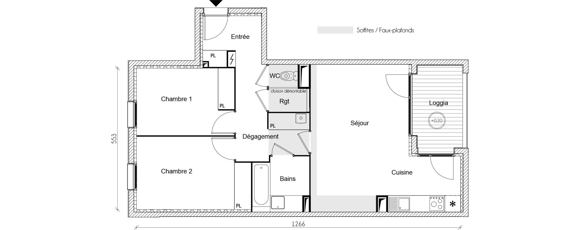 Appartement T3 de 67,11 m2 &agrave; Toulouse Roucoule