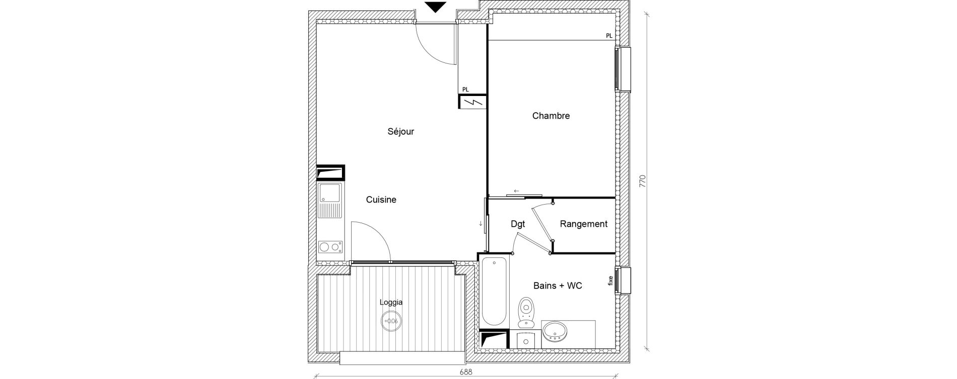 Appartement T2 de 43,19 m2 &agrave; Toulouse Roucoule