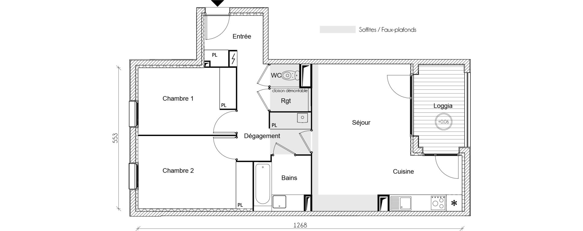 Appartement T3 de 67,11 m2 &agrave; Toulouse Roucoule
