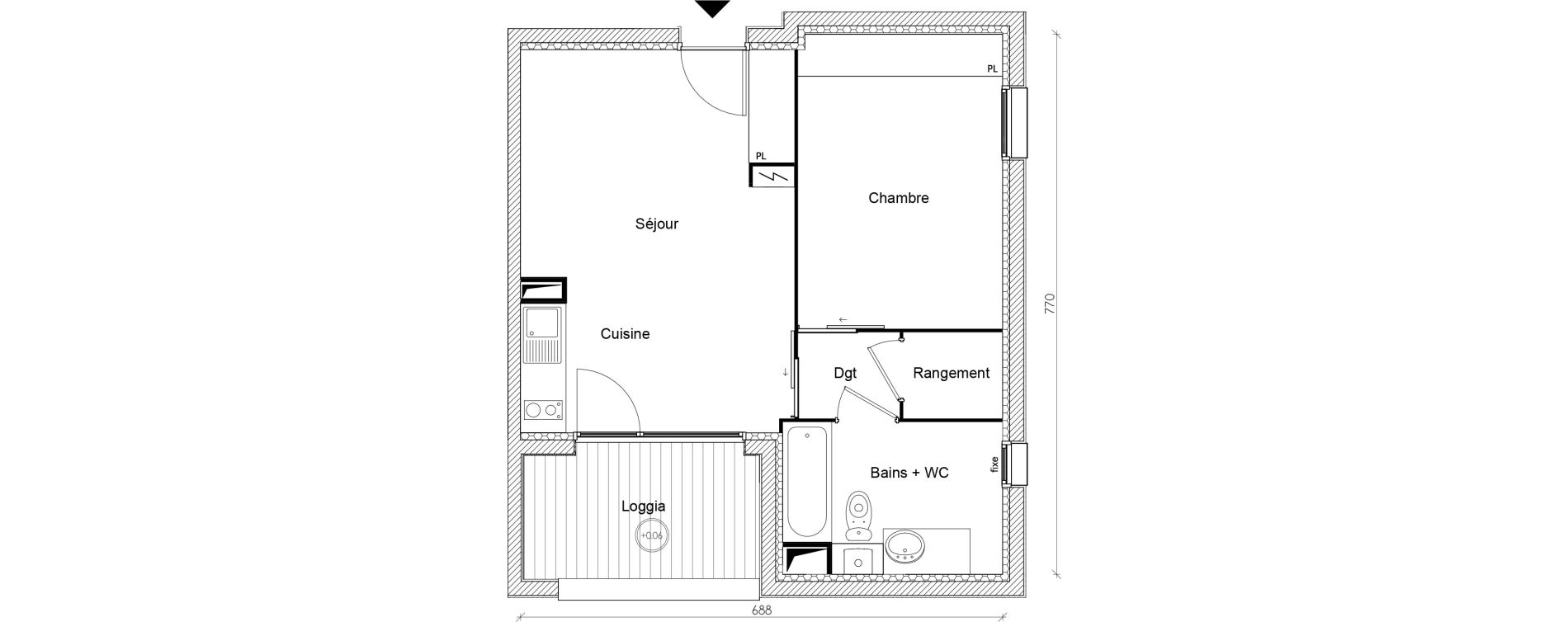 Appartement T2 de 43,19 m2 &agrave; Toulouse Roucoule