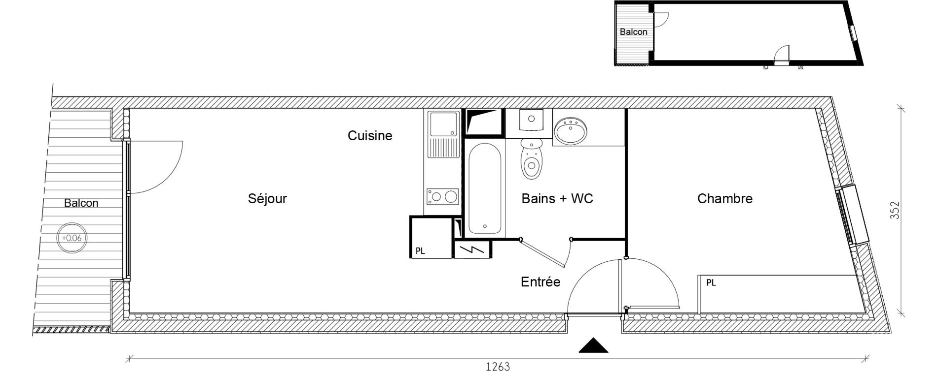 Appartement T2 de 42,03 m2 &agrave; Toulouse Roucoule