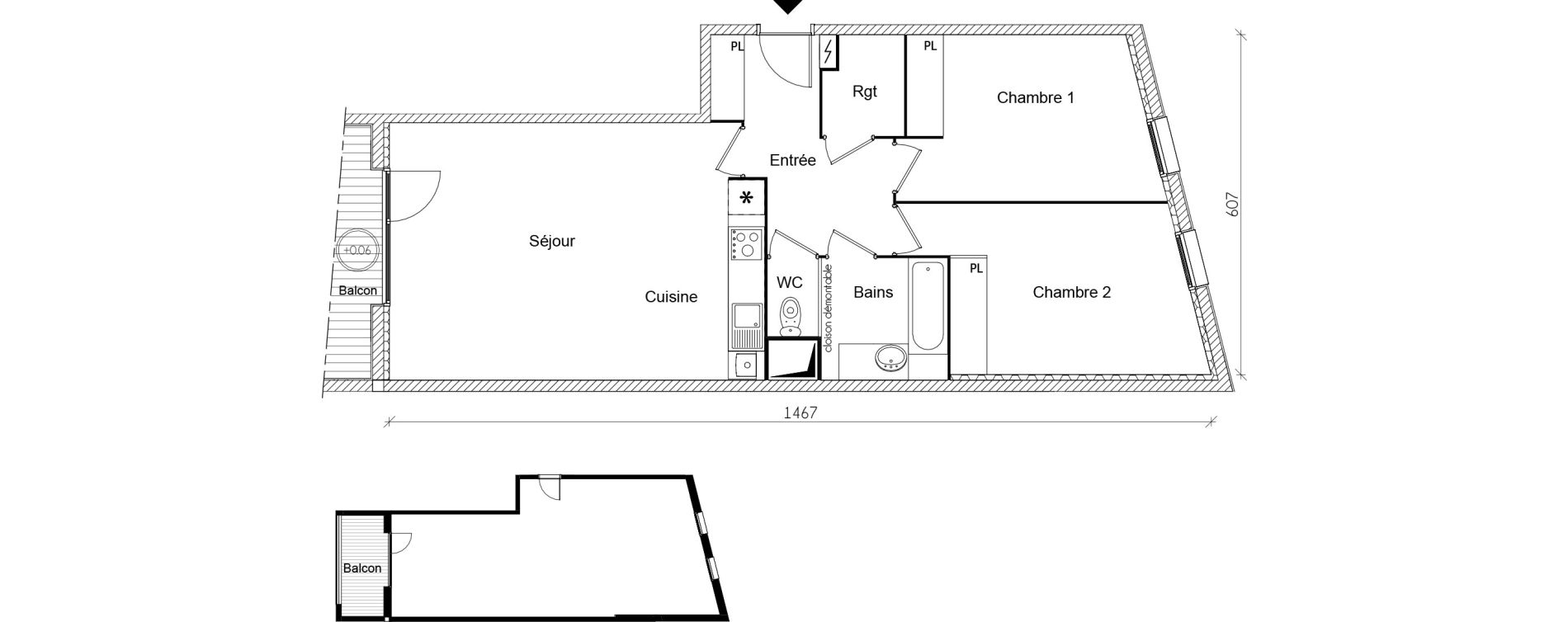 Appartement T3 de 74,13 m2 &agrave; Toulouse Roucoule