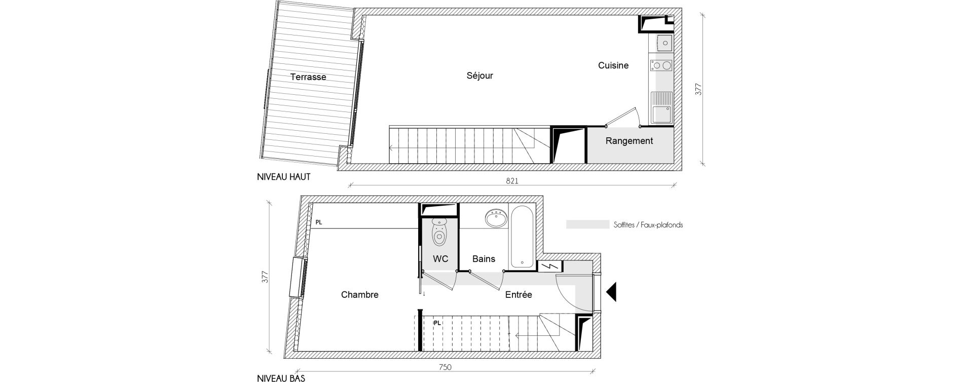 Duplex T2 de 46,17 m2 &agrave; Toulouse Roucoule