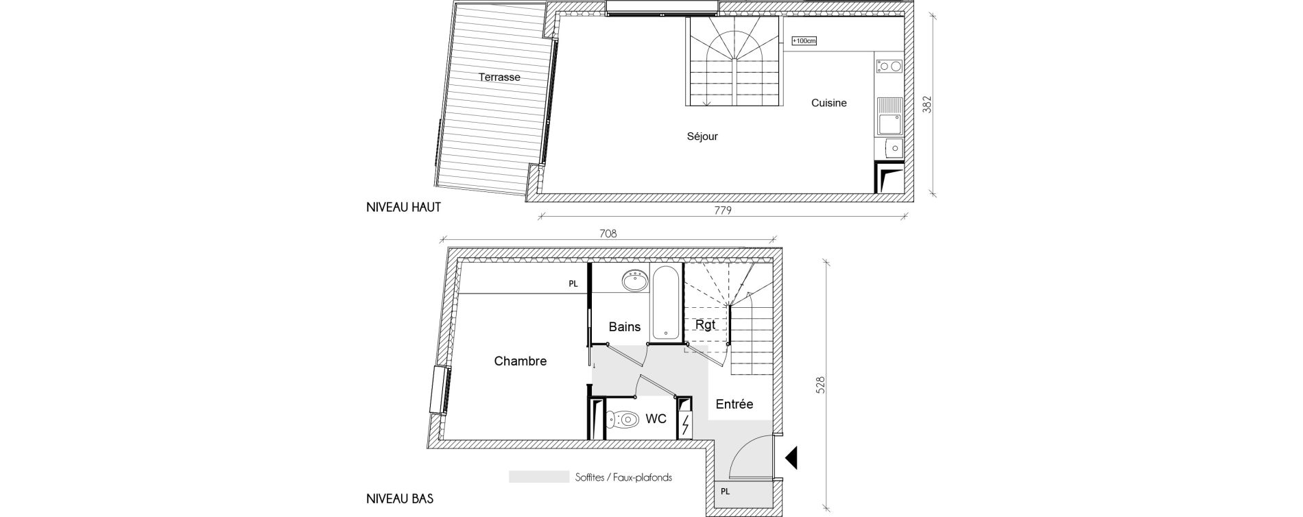 Duplex T2 de 46,55 m2 &agrave; Toulouse Roucoule