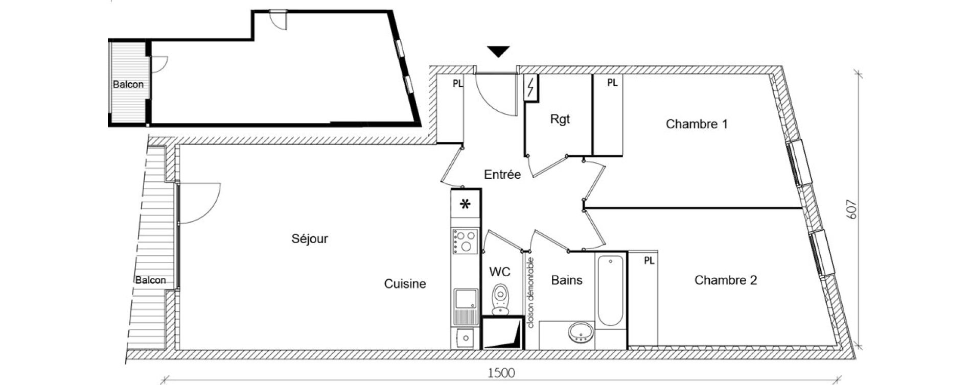 Appartement T3 de 74,13 m2 &agrave; Toulouse Roucoule