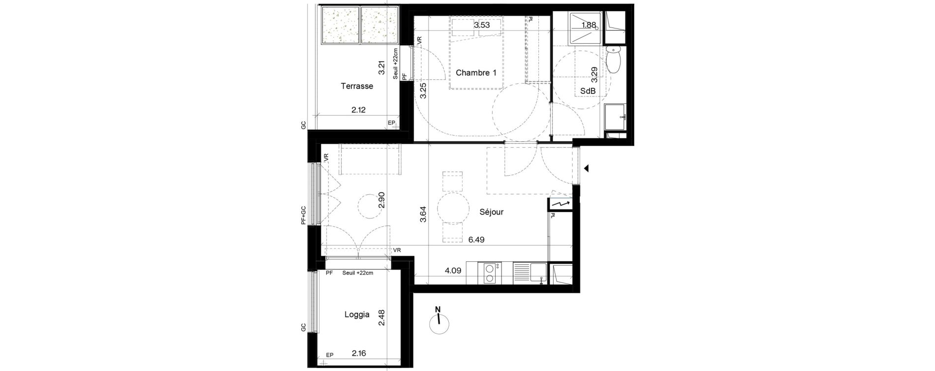 Appartement T2 de 38,27 m2 &agrave; Toulouse Cartoucherie