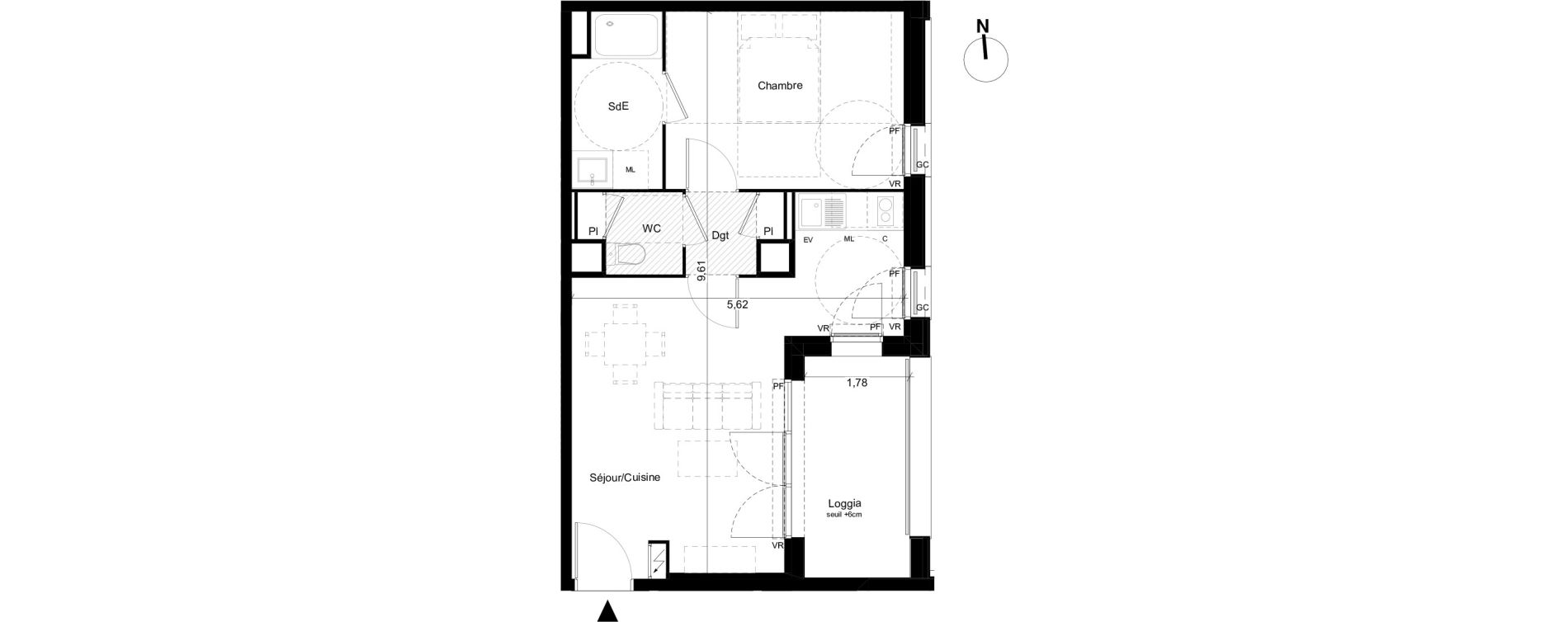 Appartement T2 de 43,36 m2 &agrave; Toulouse Cartoucherie